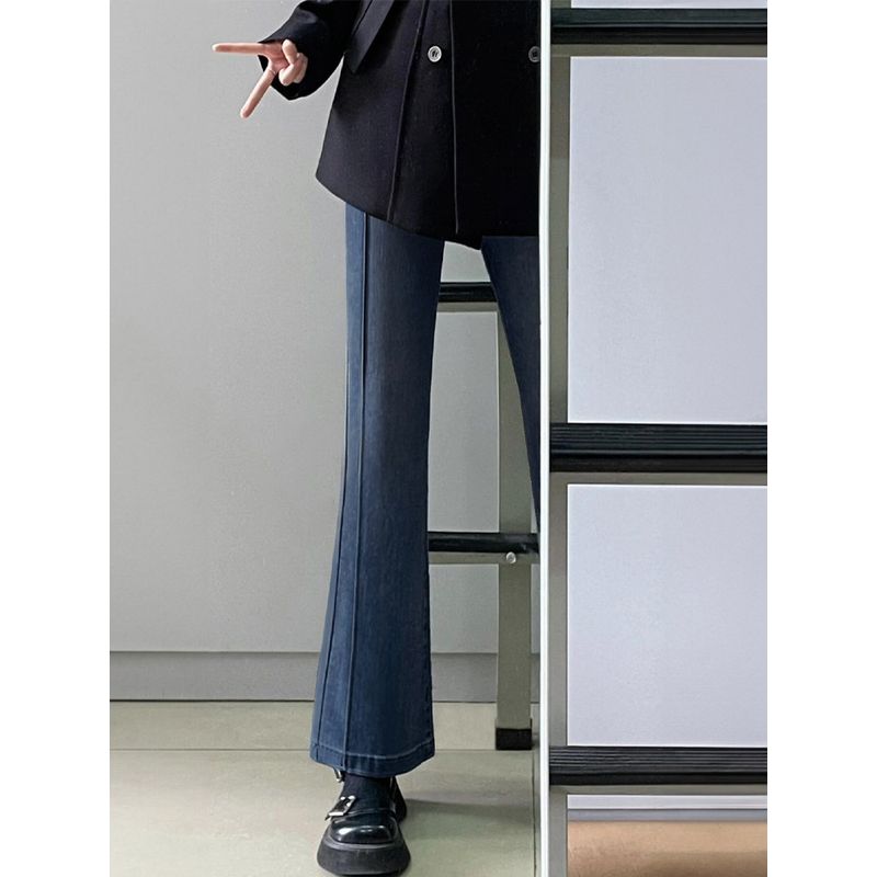 

Pear Shapes Weila Denim Female Autumn New Arrival Fat Sister mm High Waist Loose and Slimming Straight-Leg Wide-Leg Pants Deep Blue, Regular Fit 3XL