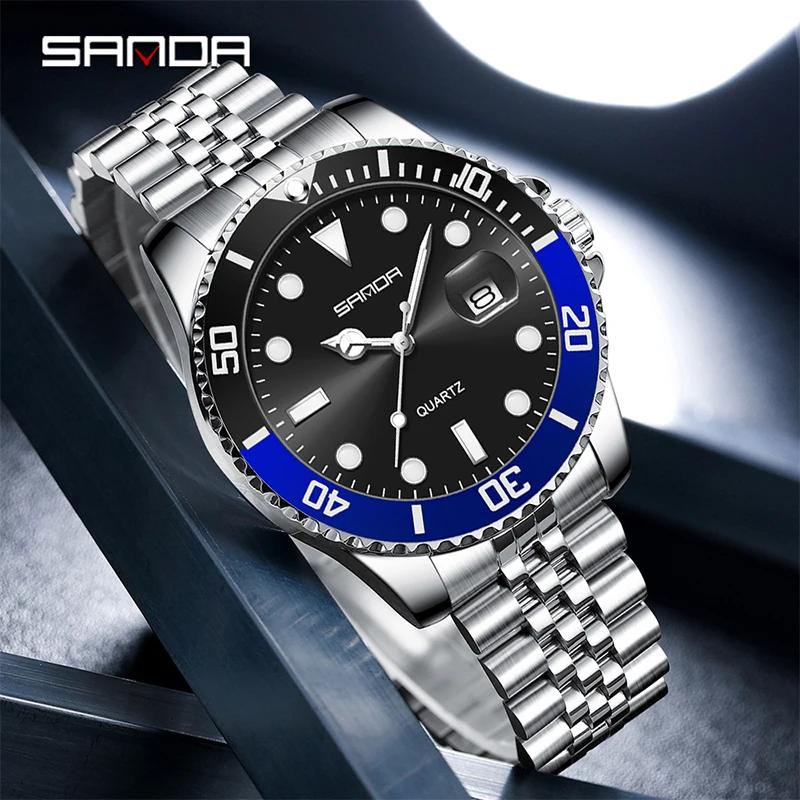 SANDA Men's Steel Strap Quartz Watch Sports Waterproof Single Calendar Business Simple And Men's Quartz Wristwatch
