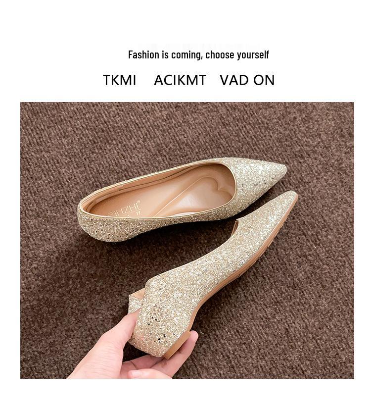 Neue Frühling/Sommer Damen Pailletten Spitzschuh Versteckter Absatz Ballerinas - Französischer Stil Abend Pendlerschuhe