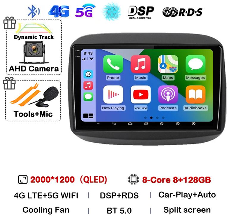 Android 14 Carplay Auto  For Fiat Mobi 2016 2017 2018 2019 2020 2021 2022 Car Radio GPS Stereo Multimedia Player WIFI+4G BT DSP