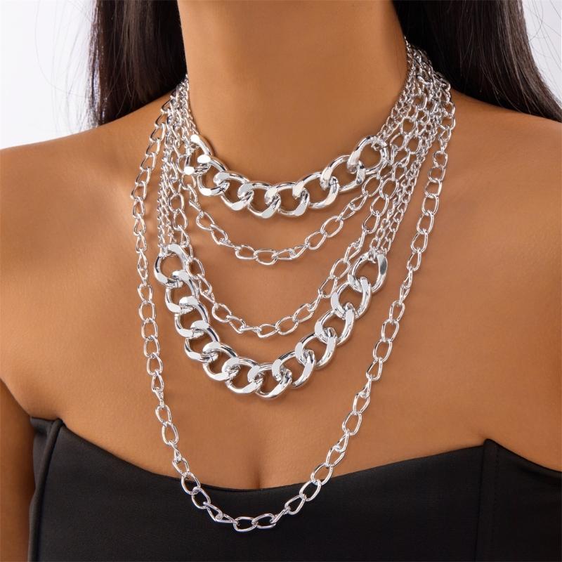 Exaggerated Thick Alloy Chain Necklace Modern Punk Style Layering Jewelry For Women Party Wear Comfortable