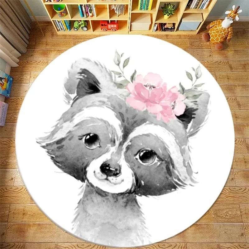 Cute Lion Elephant Giraffe Round Carpet Pattern Floor Mat Bedroom Living Room Chair Floor Rugs Home Bathroom Carpet Decoration