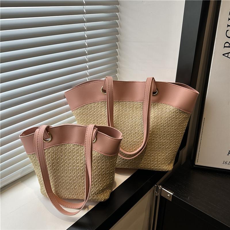 Strohtasche Damen Urlaub Strand Lässig Vielseitig Französisch Retro Gemüsekorb Umhängetasche Modetrend Gewebte Tasche