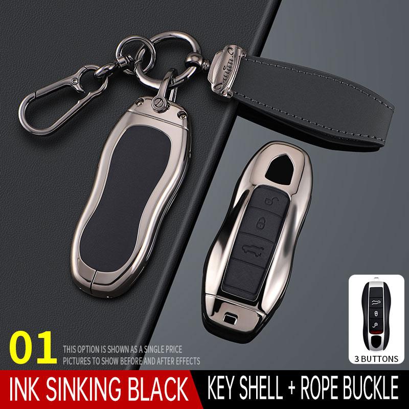 AABKU1 Zinc Alloy + PU Leather Car Key Case Cover Keychain For Porsche Panamera Spyder Carrera Macan Boxster Cayman Cayenne 911 970 981