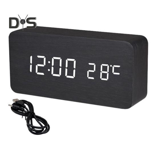 Dřevěný budík s velkým LED displejem Snadno čitelný Stmívatelný Odložení Digitální budík s ukazatelem teploty