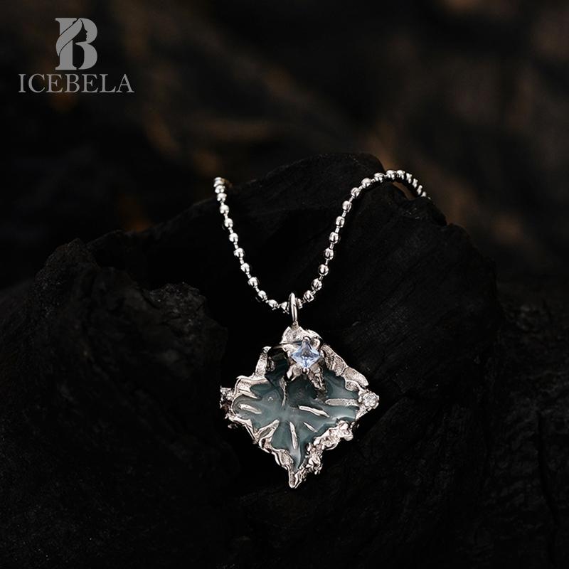 ICEBELA S925 Sterling Silver Korean Fashion Irregular Diamond Pleated Necklace Women's Short Bead Drop Glaze Necklace