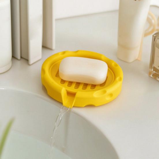 Soap Box, Cheese Shape with Removable Drain Layer, Quick Cleaning Anti-Slip Soap Holder, for Bathroom Countertop