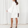 Women's Summer Midi Dress V Neck Long Slit Horn Sleeves Solid Color Business Formal Party Dress