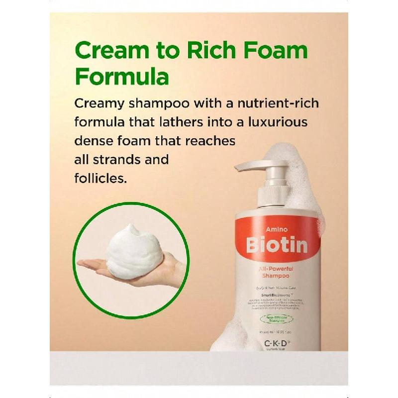 CKD Amino Biotin All-Powerful Shampoo 500ml, Nourishing Daily Shampoo With Amino Acids And Biotin, Targets Scalp And Hair Health