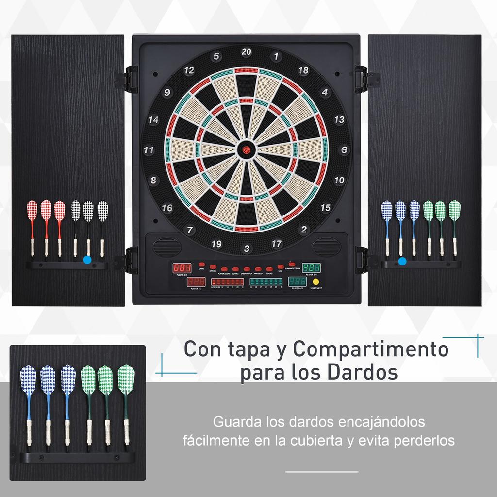 Dartboard, Electronic Digital, 12 Darts, LED, 27 Games, 51 x 6.5 x 57 cm, Black