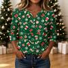 Top casual da donna con stampa natalizia a maniche lunghe