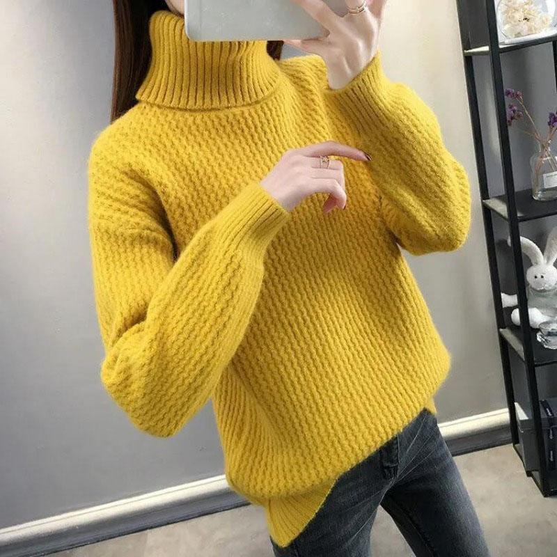 High Collar Sweater Women Pullover 2023 Autumn/Winter Long Sleeve Short Loose Versatile Bottom Knit Sweater Pullover Female Tops