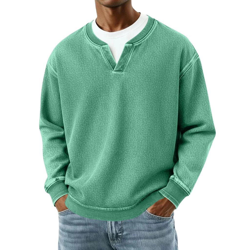 Men's Fashion Color Round Neck Long Sleeve Casual Fashion Versatile Long Sleeve Loose T-shirt Top