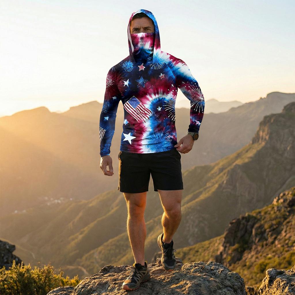 Men's Casual Raglan Sleeve Hoodie Long Sleeve Sun Protection Shirt Lightweight Breathable Fabric with Graphic Print for Outdoor Sports