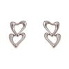 Elegant Metal Hollow Double Heart Dangle Earrings - Unique and Versatile Cold Style Fashion