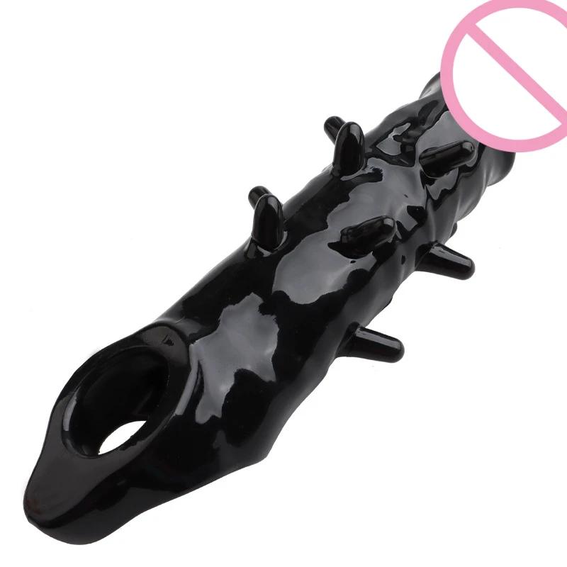 Reusable Condom Penis Sleeve Male Dick Enlargement Extender Spike Penis Cover Dildo Delay Ejaculation Sex Toy for Men Sexy Shop