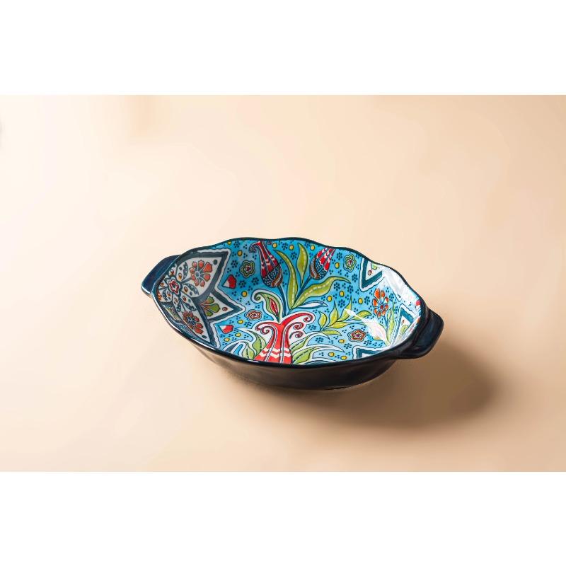 Bohemian Egg-shaped Ceramic Baking Pan Pasta Plate Fruit Salad Plate Colorful Combination Set, 9 Inch