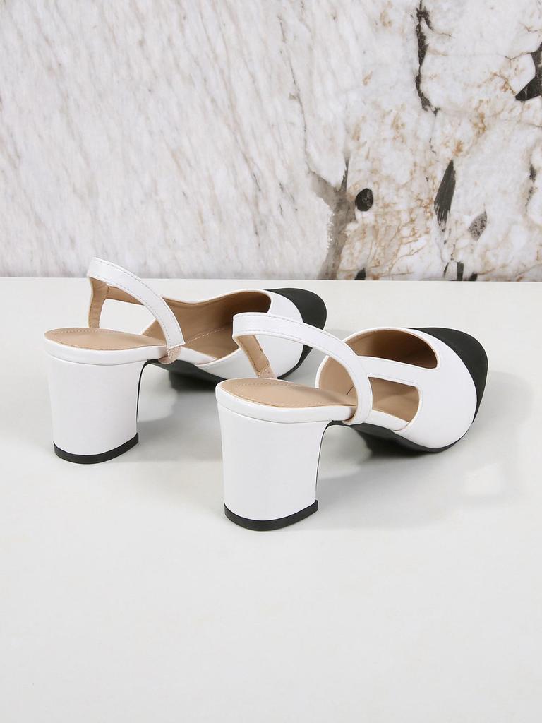 Women's Plus Size Chunky Heel Sandals: Open Toe, Low & Mid Heel, Flat & Backless, Color Block Design.