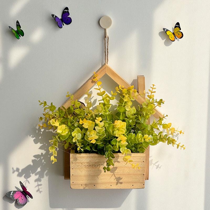 Wall Hanging Artificial Flower Pot for Living Room TV Background with Greenery Planter.