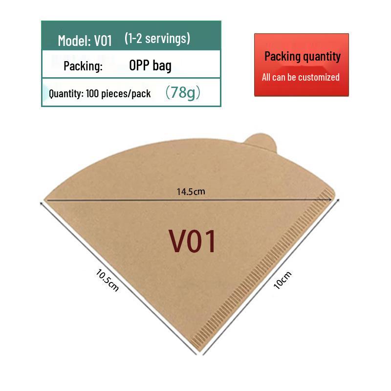 Fan-Shaped Hand-Pour Coffee Filter Paper, Raw Wood Pulp, V60 Type 04, Hanging Ear Design