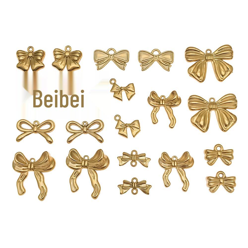 Stainless Steel Double Hanging Bow Pendant Charm for DIY Bracelets & Necklaces