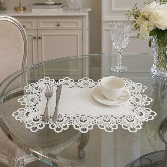 White Lace Placemat, Foldable Soft Anti-Wrinkle Table Mat, Heat Resistant Non-Yellowing Durable Dining Table Protector for Home Decor