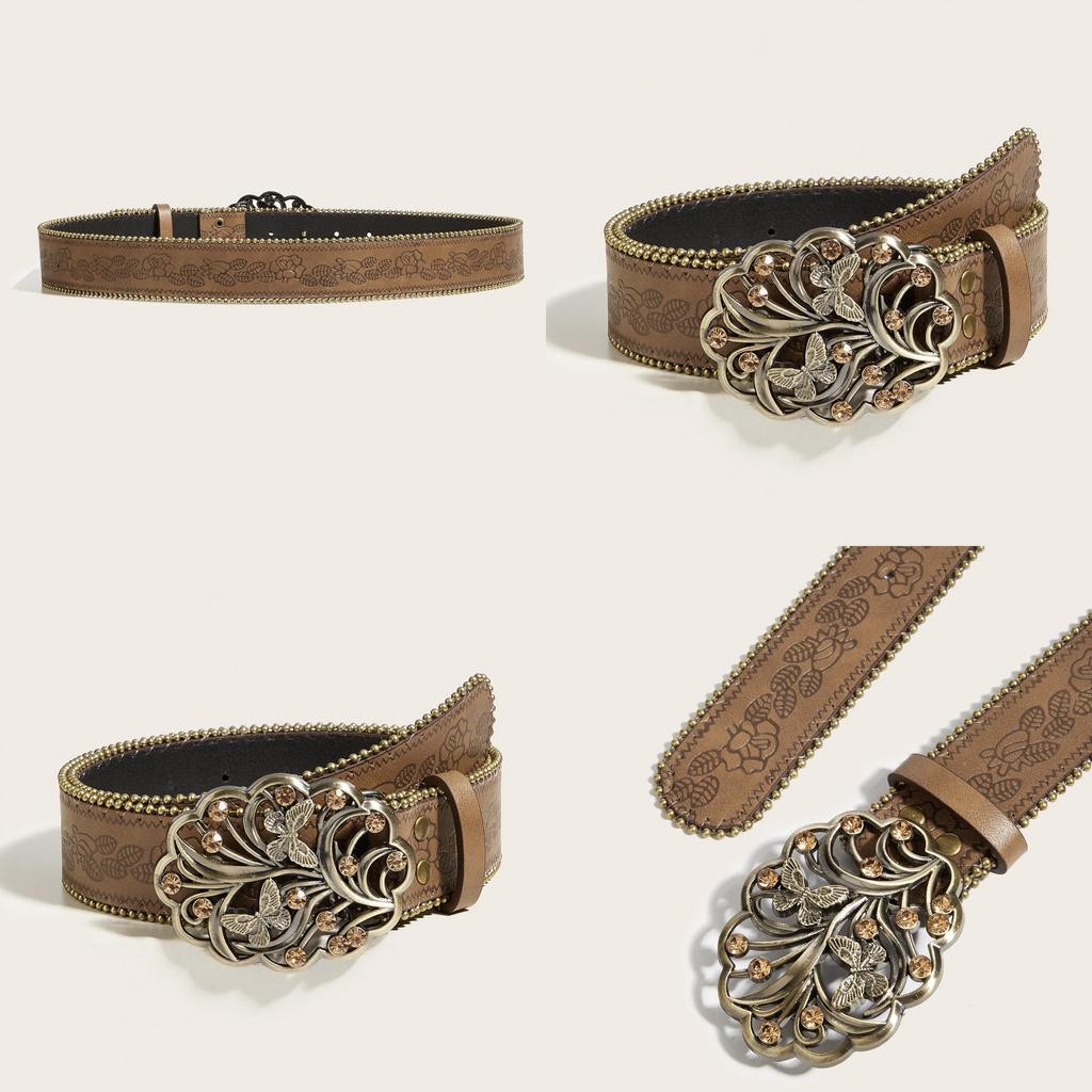 Punkinspired Leather Belt With With Butterfly Design And Rhinestone Decor For Youth Street Style