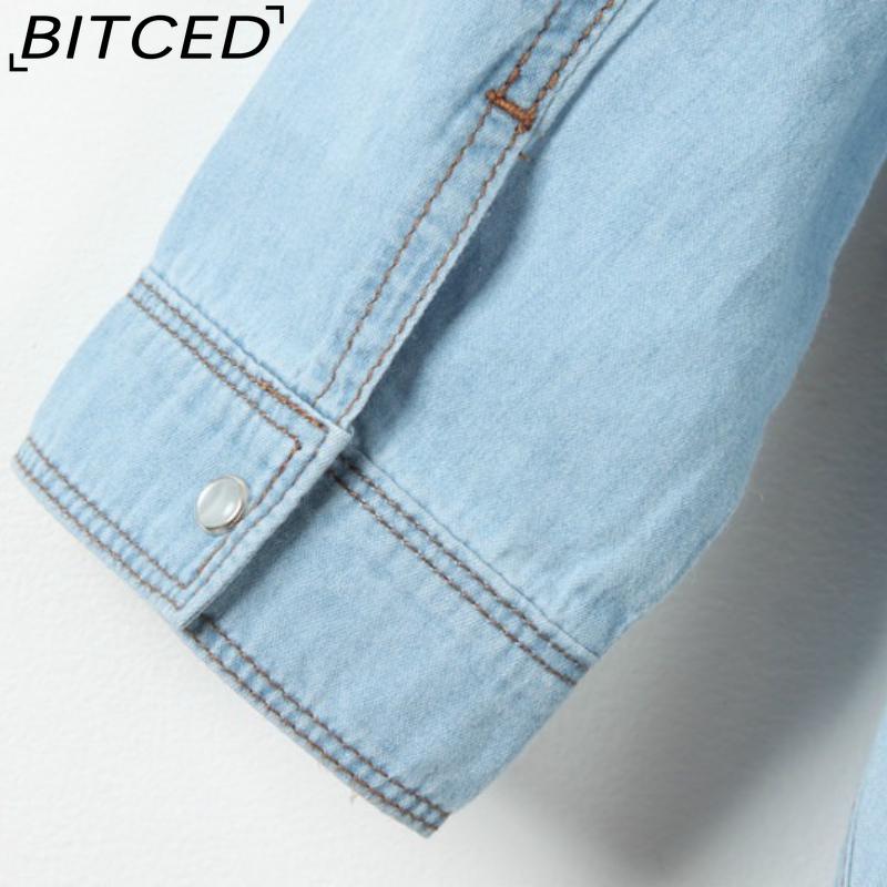 BITCED Tie-Knot Mid-Sleeve Short Cape Denim Shirt for Women Lightweight Short Jacket