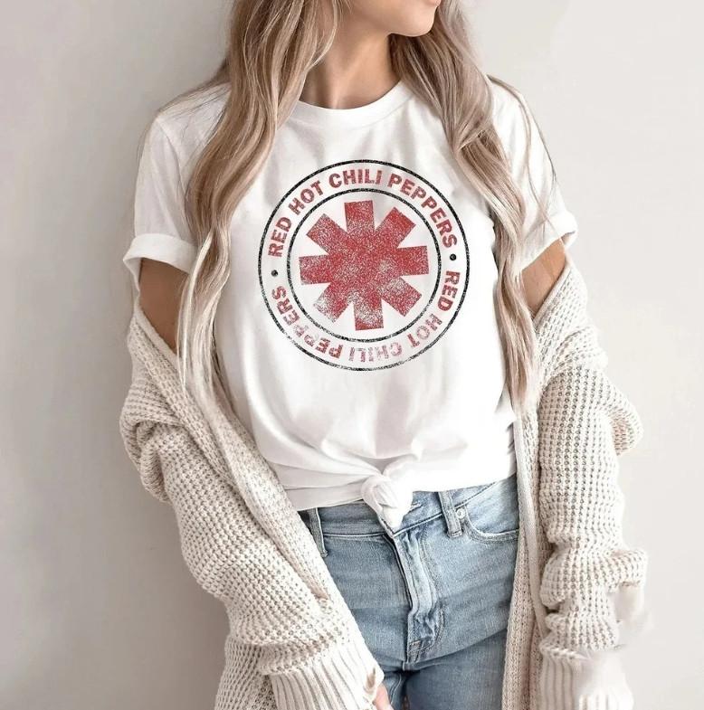 Red Hot Chili Peppers Distressed Asterisk Logo Music Fan T-Shirt XL