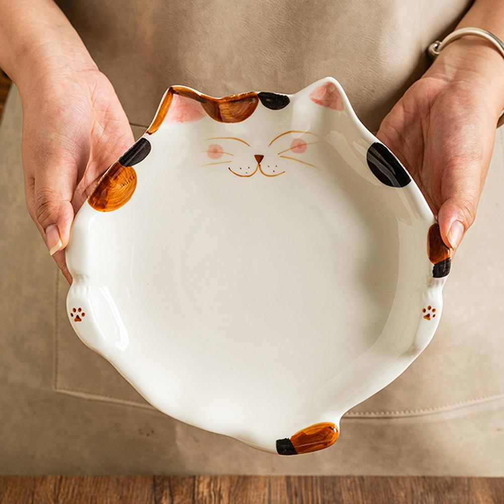 Cat Shape Ceramic Dessert Plate Japanese-style Dish Plate Cute Dessert Party Plate Home Desktop Snack Fruit Dessert Plates