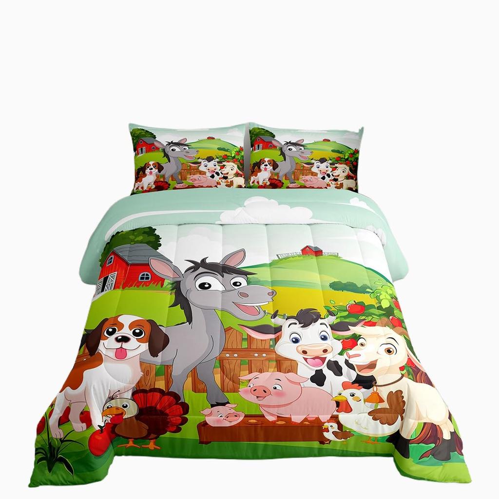 Tractor Bedding Sets for Boys Twin Size Toddler Kids Cute Cartoon Farm Animals Comforter Set Girls Children Farmhouse Country Down Comforter