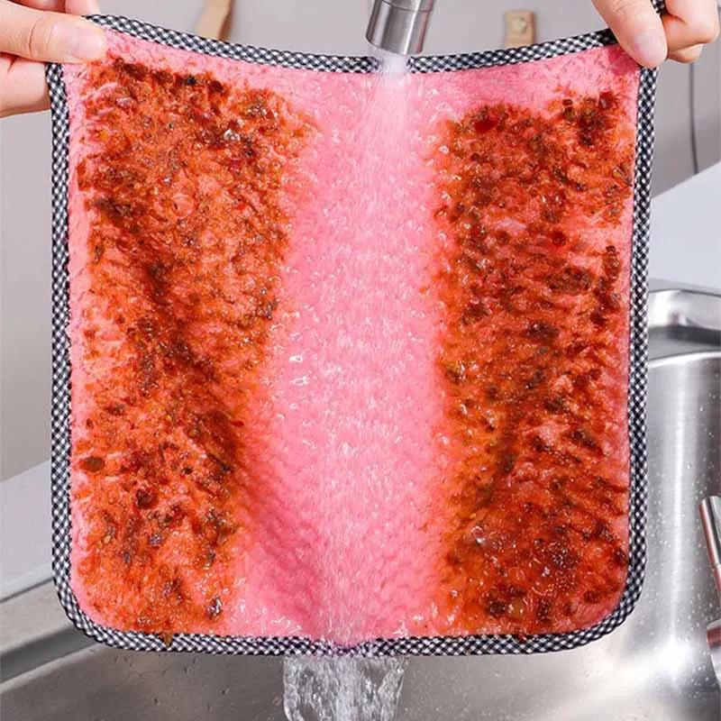 10/1Pc Kitchen Towels Dishcloths Microfiber Towels Absorbent Kitchen Cleaning Cloth Non-Stick Oil Thickened Table Cleaning Cloth