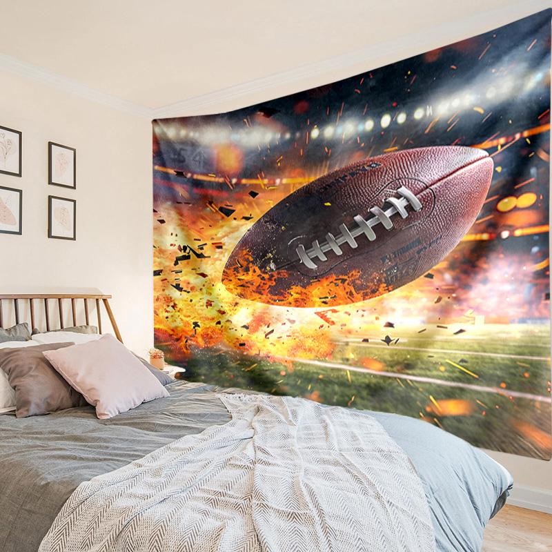 Flaming Football In Action Tapestry, Unique Design Tapestry, Wall Decor for Bedroom,Livingroom, Playroom,Heartwarming Fan Holiday Gifts
