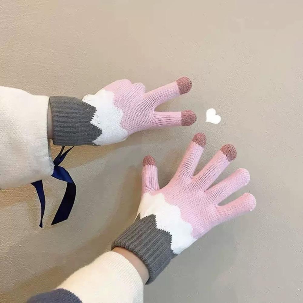 Candy Colored Winter Velvet Gloves Winter Warm Finger Gloves Knitted Gloves  For Woman Girls Maiden