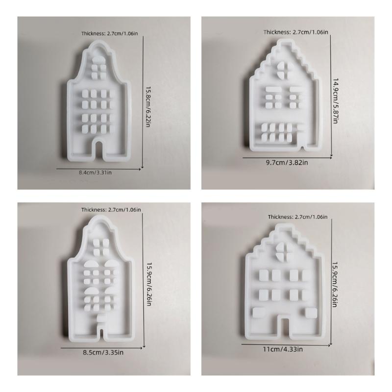 4Pieces Decorative House Shape Silicone Molds Resin Crafting Tool Silicone Ornament Moulds Silicone Texture for Crafting
