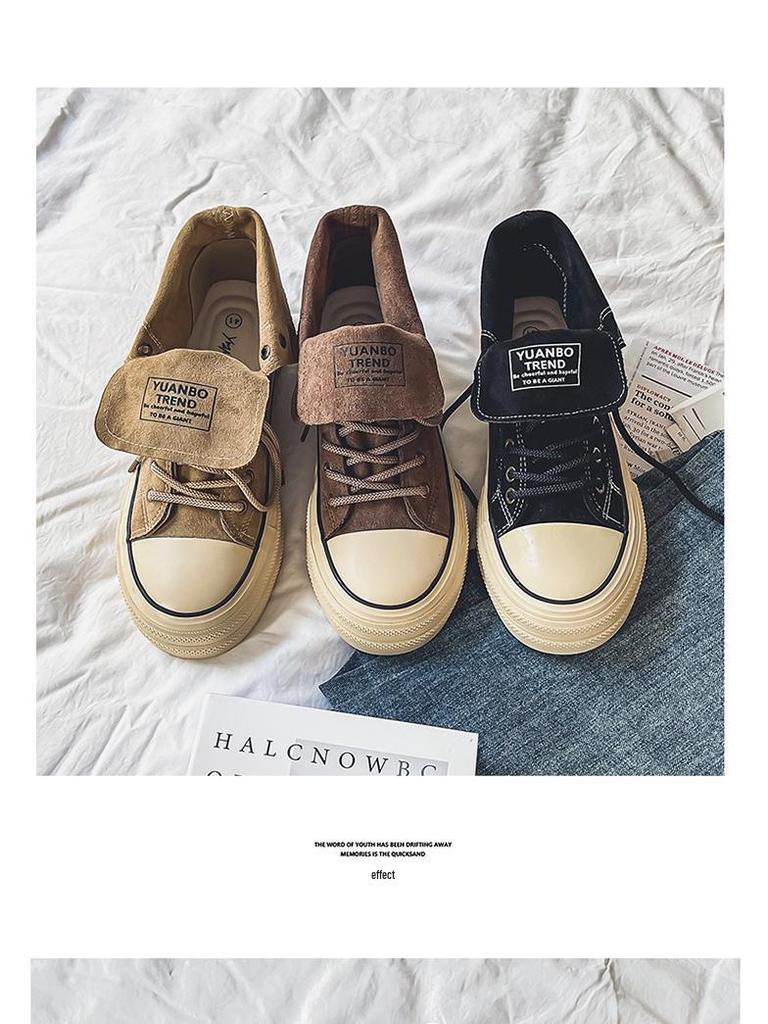 2025 Men's Retro High-Top Canvas Sneakers with Thick Sole for Height Boost - Versatile Casual Shoes for Spring