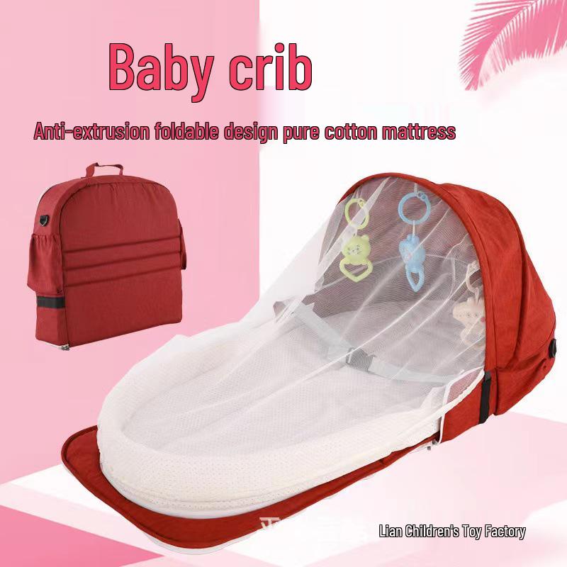 Bärbar hopfällbar babysäng med myggsäkert överdrag