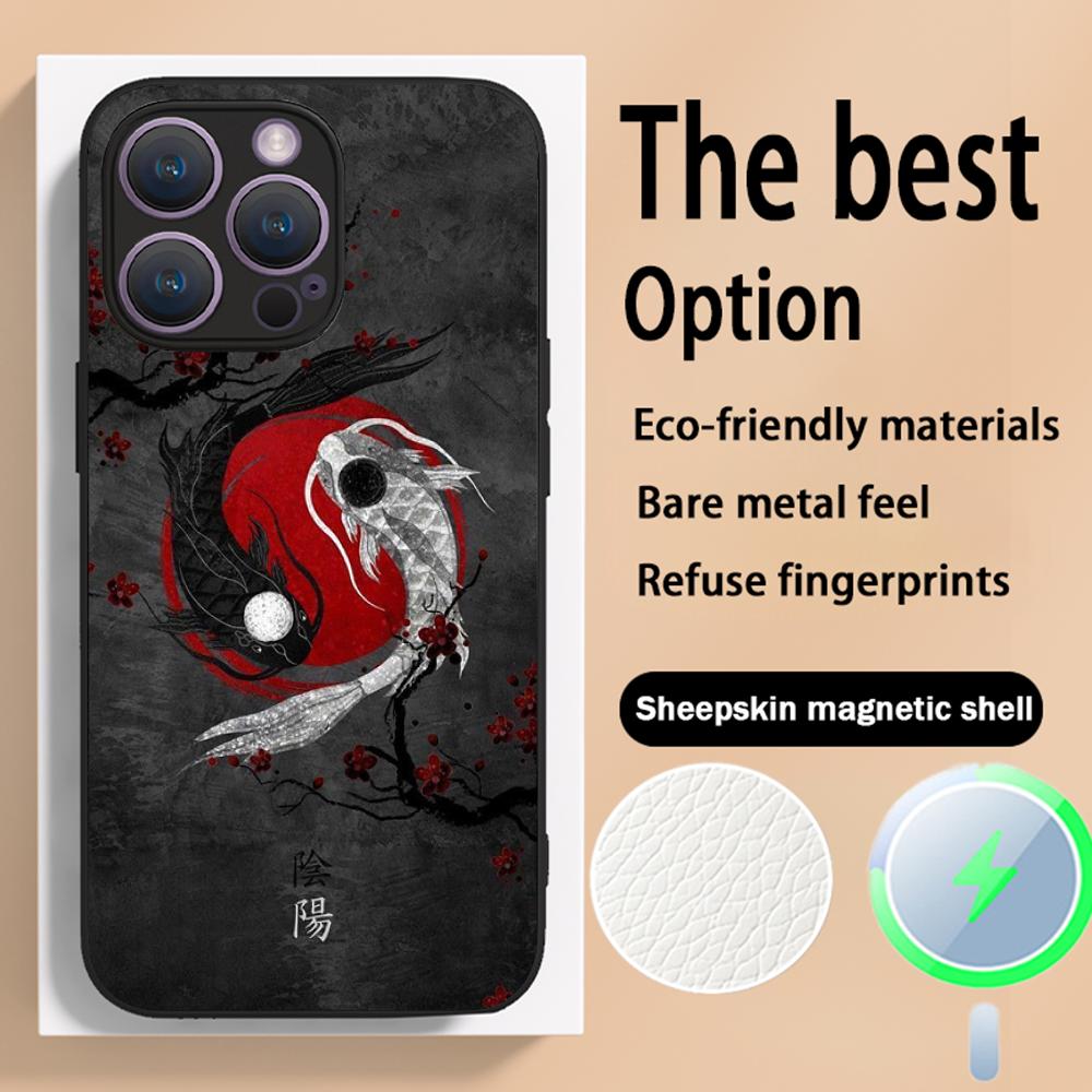 Japanische Kunst Text Mode Liebe Design Handyhülle Für iPhone 16 15 14 13 12 11 Plus Pro Max High-End Luxus Magsafe Lammleder