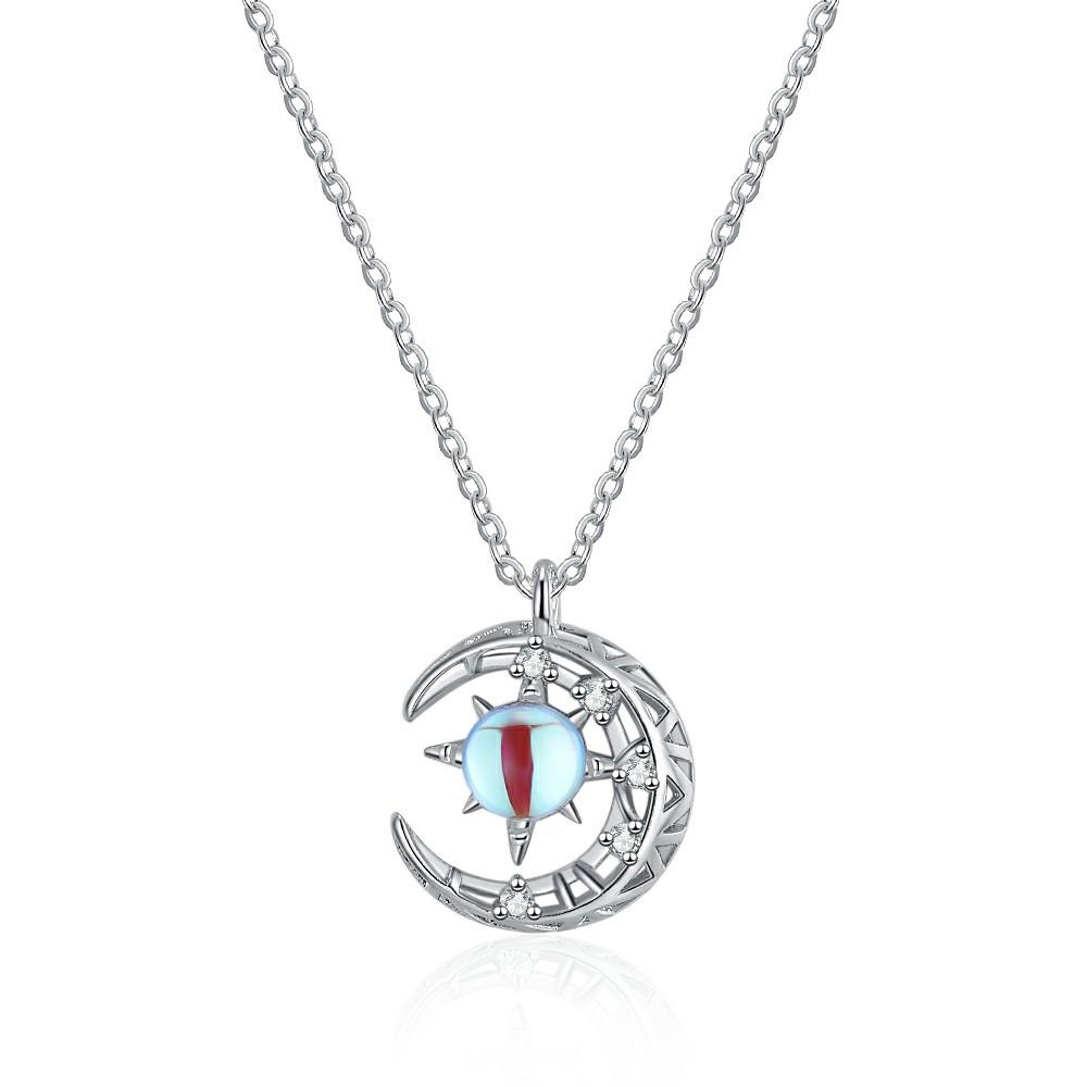 Dream 925 Silver Star Moon Necklace Moonstone Niche Ladies Necklace Collarbone Chain