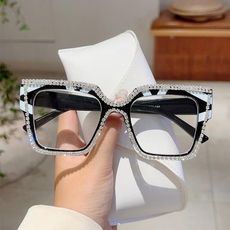 Fashion Patchwork Color Frame New in Women Crystal Shiny Glasses Non-prescription Original Brand Design Decor Eyewear