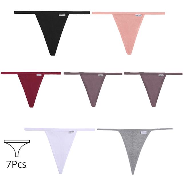 FINETOO 7Pcs/Set Cotton Thongs Panties Women Sexy T-Back Underpants G-string Underwear Girls Breathable Intimates Female Lingerie Bikini