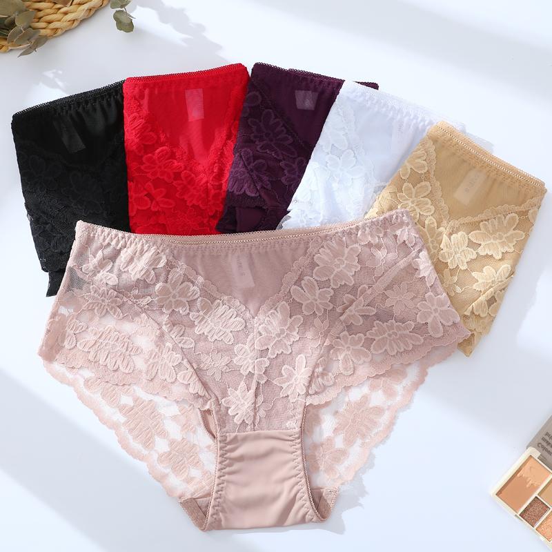 1pcs Women's High Waisted Plus Size Lace Underwear, Fashionable, Breathable, Soft and Comfortable Women's Underwear, 6 Colors To Choose From
