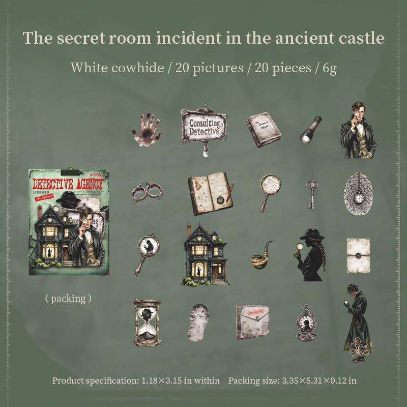 

20pcs Detective Agency Series Retro Adhesive Stickers Creative Handbook Decor DIY Diary Scrapbook Handmade Aesthetic Supplies