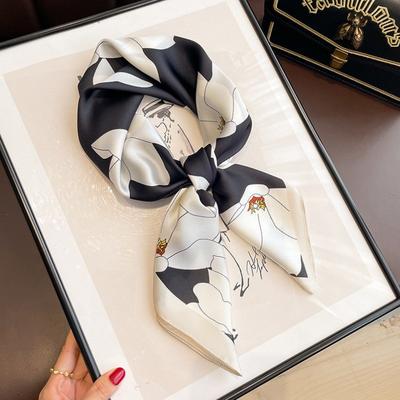 Classiques Imprimé 7070cm Foulard Carré en Soie Mode Femme Doux Satin Bandeau Cheveux Fichu Cravate Féminin Bandeau Foulard Ruban Sac