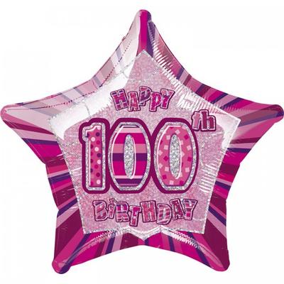 Unique Party Alles Gute zum 100. Geburtstag, rosafarbener Stern-Folienballon