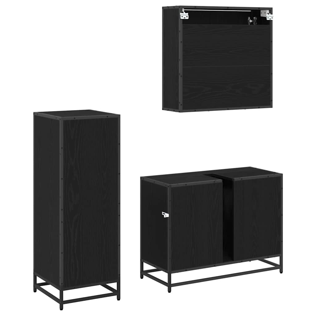 Bathroom Furniture Set 3 Pcs Black Oak Effect Particleboard