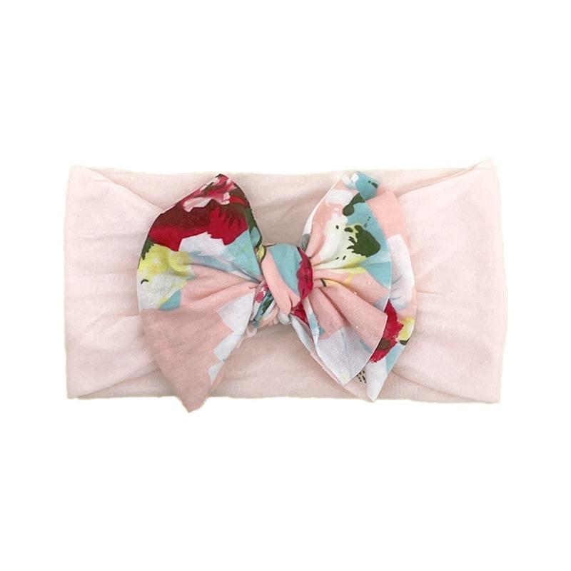 baby new children's hair accessories cute baby floral seamless wide headscarf nylon bow baby headband