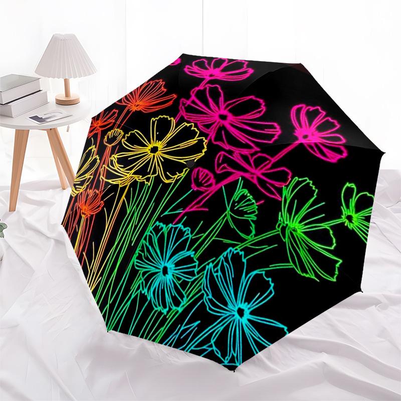 1pc Neon Flowers Artwork Umbrella with Plastic Handle,Suitable for All Seasons Umbrellaptys26049
