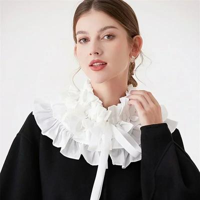 Retro Mehrschichtiger Spitzenkragen Falsche Krawatte Verstellbarer Stehkragen Dekorative Cape Umhang Wickelmantel