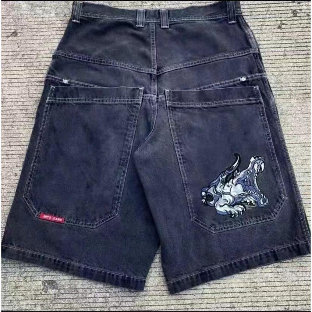 DRIPX Pantaloncini Larghi Y2K Tasche Americane Stampa Denim Pantaloncini da Palestra Anni 2000 Vintage Streetwear Hip Hop Uomo Donna Pantaloncini da Basket